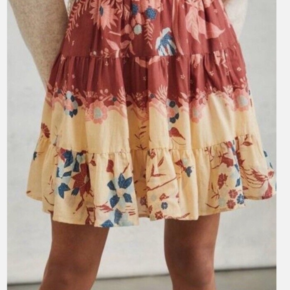 Anthro Floral Tiered Mini Skirt